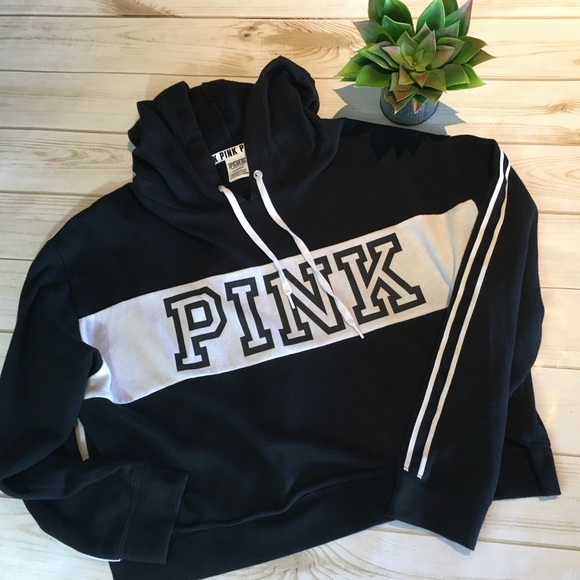 PINK Victoria's Secret Tops - Pink VS Cropped Hoodie in black/white